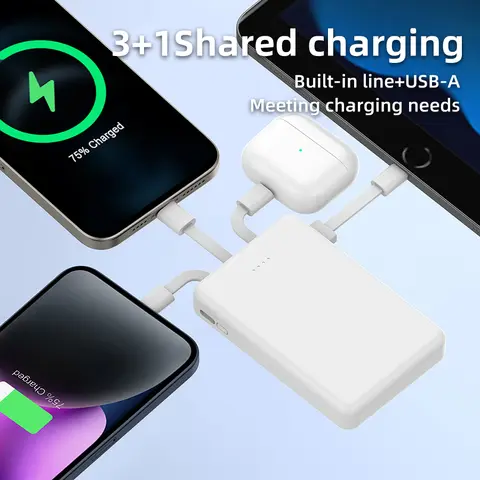 Mini kompakt bärbar powerbank 5000mAh mobiltelefonladdare, inbyggd typ-C-ingång, inbyggd USB-A-utgång, inbyggd typ-C/mikro/lämplig för smartphones, hörlurar, högtalare och andra produkter 8 best sales mini-powerbank 5000mAh - №4