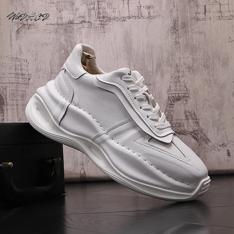 

Chunky Sneaker Men Designer Cover Bottom Running Shoes Fashion Casual Genuine Leather Cowhide Increased Internal Platform Shoes