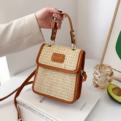 2024 Models Summer New Simple Design Woven Small Square Bag Ethnic Wind Single Shoulder Crossbody Women's Bag Korean Ins Handbag