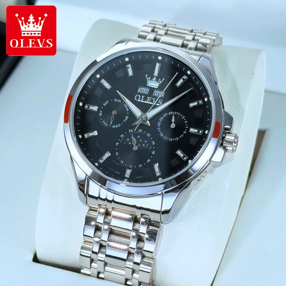 OLEVS Top Brand Men's Watches Trend Fashion Fine Steel Original Automatic Mechanical Wristwatch Moon Phase Calendar Luminous New