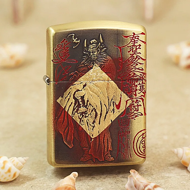 Genuine Zippo Ghost King Zhong Kui oil lighter copper windproof Kerosene lighters Gift with anti-counterfeiting code