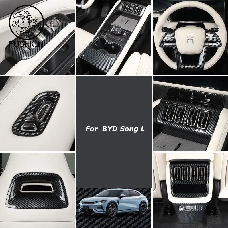 

For BYD Song L EV 2024 2025 carbon fibre Trim Gear Shift Water Cup Panel Air Conditioning Vents Steering Wheel Accessories