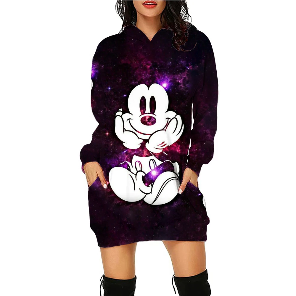 Long sleeved hoodie dress cartoon elegant women\'s Minnie Mouse 2025 Disney Y2k hoodie dress women\'s party mini hooded Mickey hoo