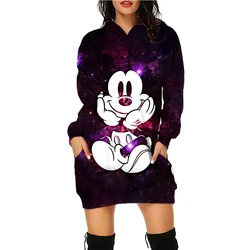 Long sleeved hoodie dress cartoon elegant women's Minnie Mouse 2025 Disney Y2k hoodie dress women's party mini hooded Mickey hoo