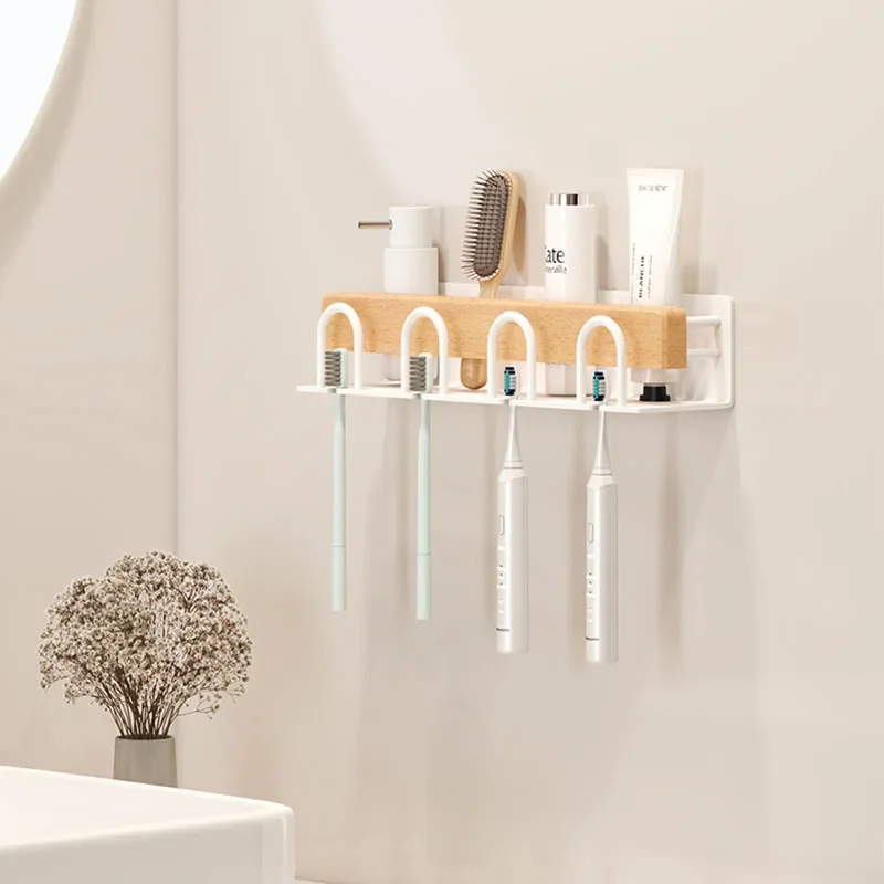 Electric toothbrush holder, bathroom solid wood storage rack, Japanese style shaver cup holder, washbasin storage rack