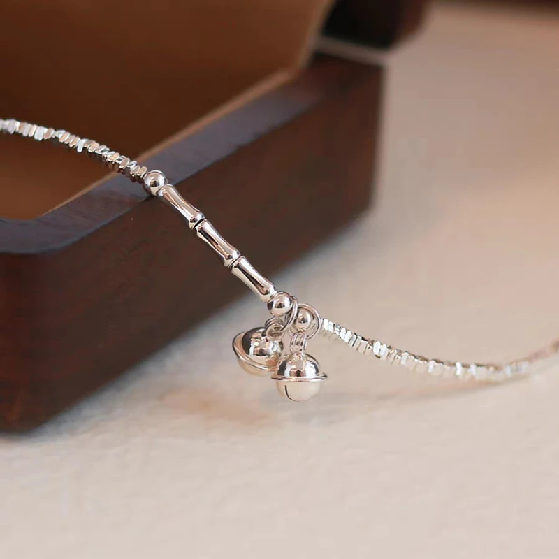 925 Sterling Silver Broken Silver Bamboo Joint Bell Pendant Bracelet Fashionable Exquisite High End Jewelry Gift for Women