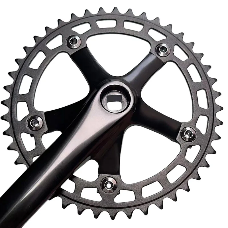 Fixed Gear 130BCD 165mm Bicycle Crankset Square Taper Hole Racing Retro Single Speed Crankset 42T 44T Chainring Bike Crank Arm