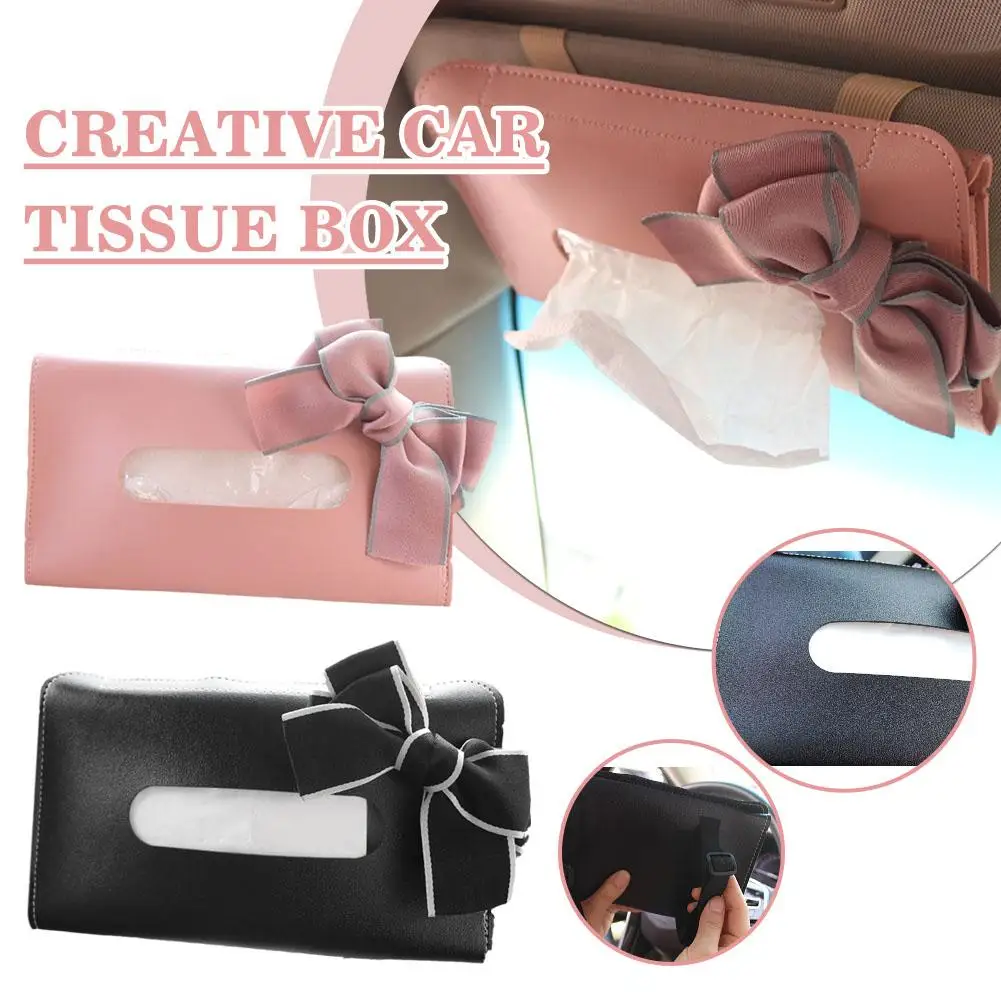 

Car Sun Visor PU Leather Bow Tissue Holder Sunroof Accessories Auto Seatback Decoration Interior Boxes Tissue Drawer Storag X3I5