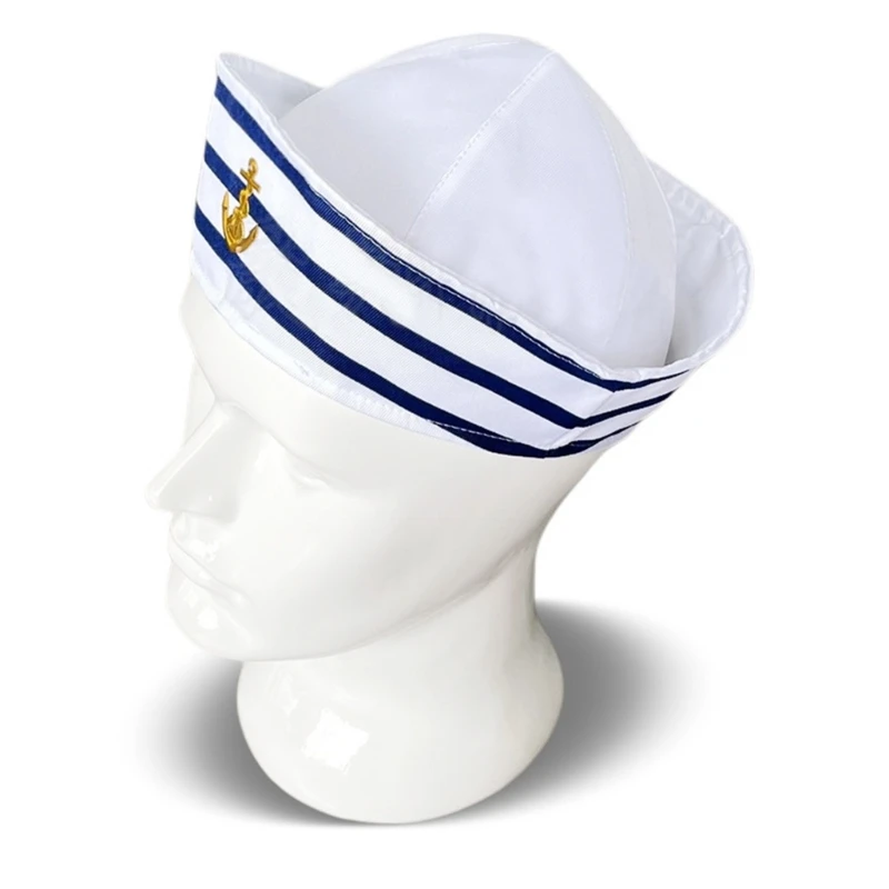 Cosplay Hat with Anchor Print White& Blue Captain Marine Hat for Woman Men Funny Cosplay Hat Accessories