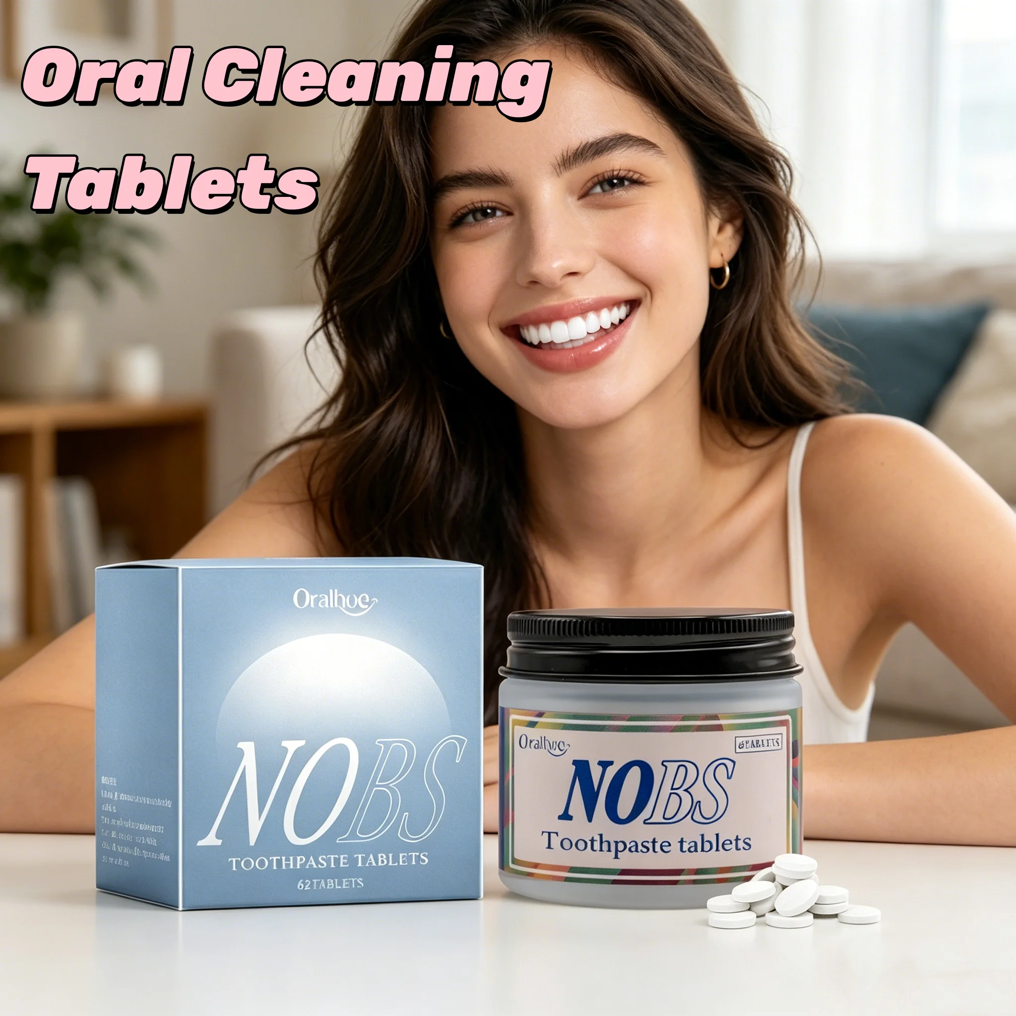 Natural Toothpaste Tablets Chewable Fresh Breath Whitening Teeth Deep Clean Plaque Tartar Removal Eco Friendly Travel Oral Care