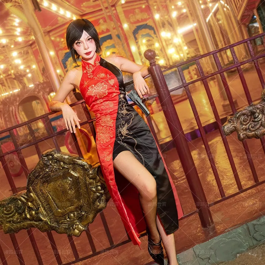 

Ada Wong Cosplay Costume Red Sexy Ada Wong Cheongsam Dress Halloween Outfits Suit
