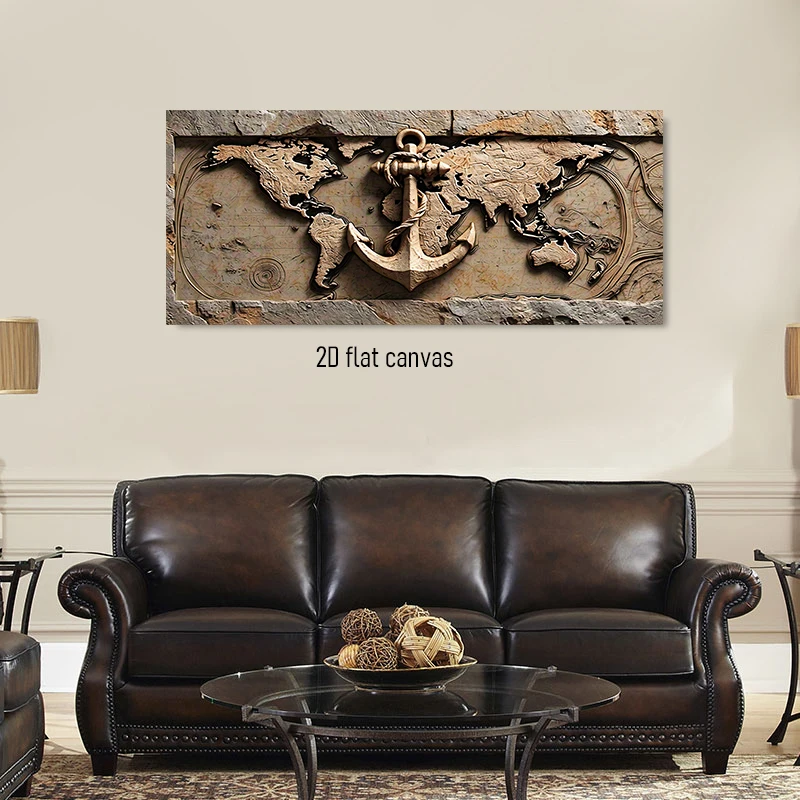 1pcs Retro Navigation World Map Decoration Painting 3D Relief Canvas Painting Living Room Study Entrance Wall Decoration Anchor