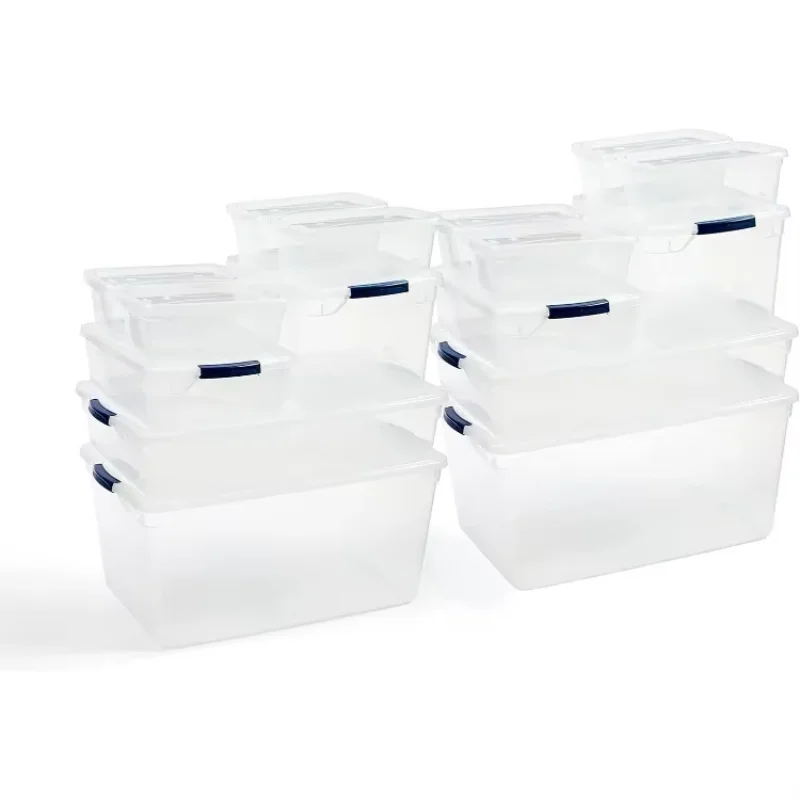 Cleverstore Clear Dorm Variety Pack, Clear Plastic Storage Bins with Built-In Handles to Maximize Storage, Great for Large