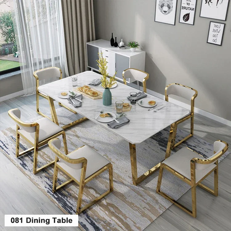 

-Luxus Leder Esstisch und Stühle 6 Luxus Esszimmers tühle Moderner Marmor Esstisch Luxus Zimmer möbel Tischset