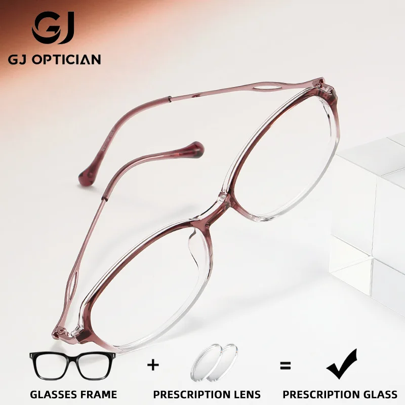 

GJ OPTICIAN Oval Anti Blue Light Prescription Glasses Women High Quality Anti-Reflective Customized Myopia Photochromic Glasses