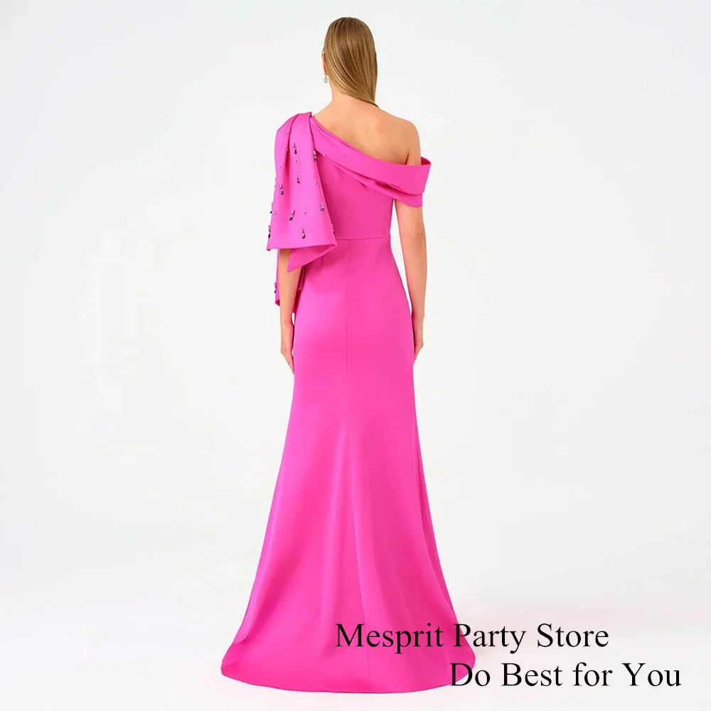 Fuchsia Evening Dress Customized One Shoulder Crystals Sweep Train Dancing Special Occasion Dresses Saudi Arabian Prom Gown