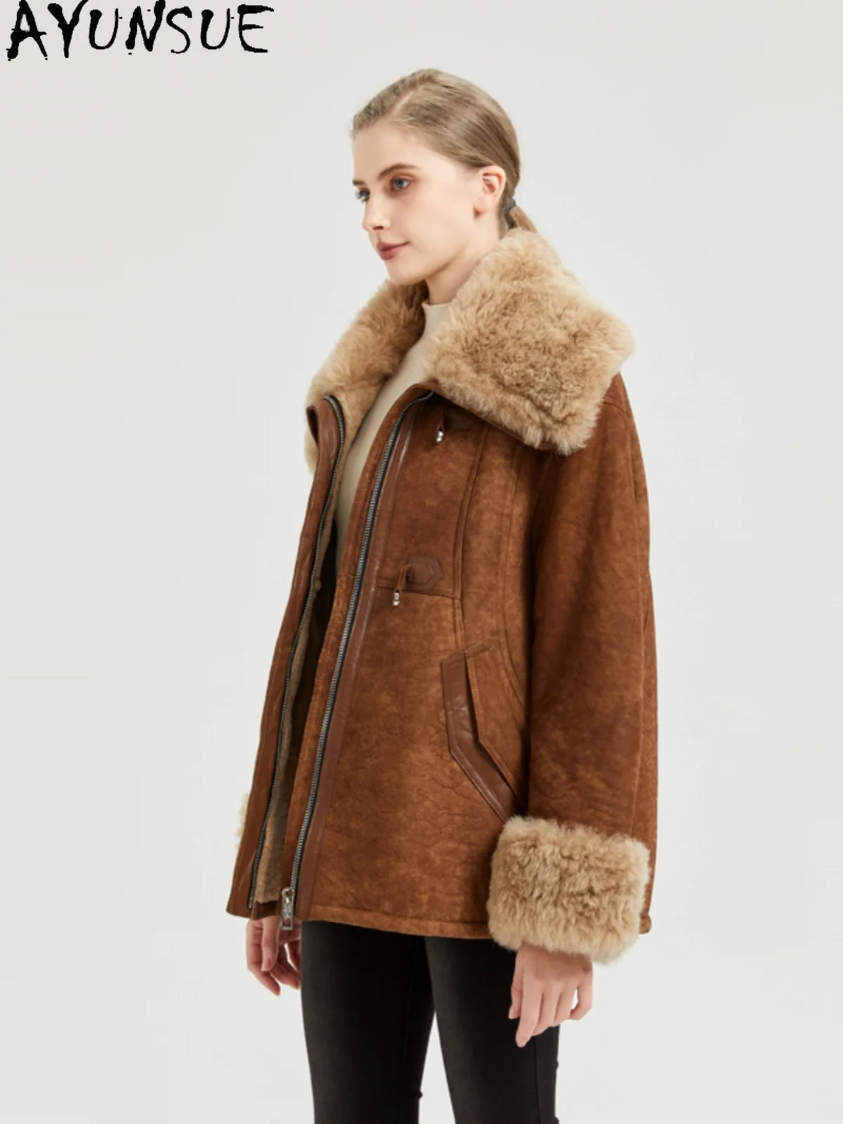 AYUNSUE 2025 veste en peau de mouton femme 100% veste en cuir de fourrure d'agneau naturelle pour femmes vêtements veste de fourrure de haute qualité Abrigo Mujer