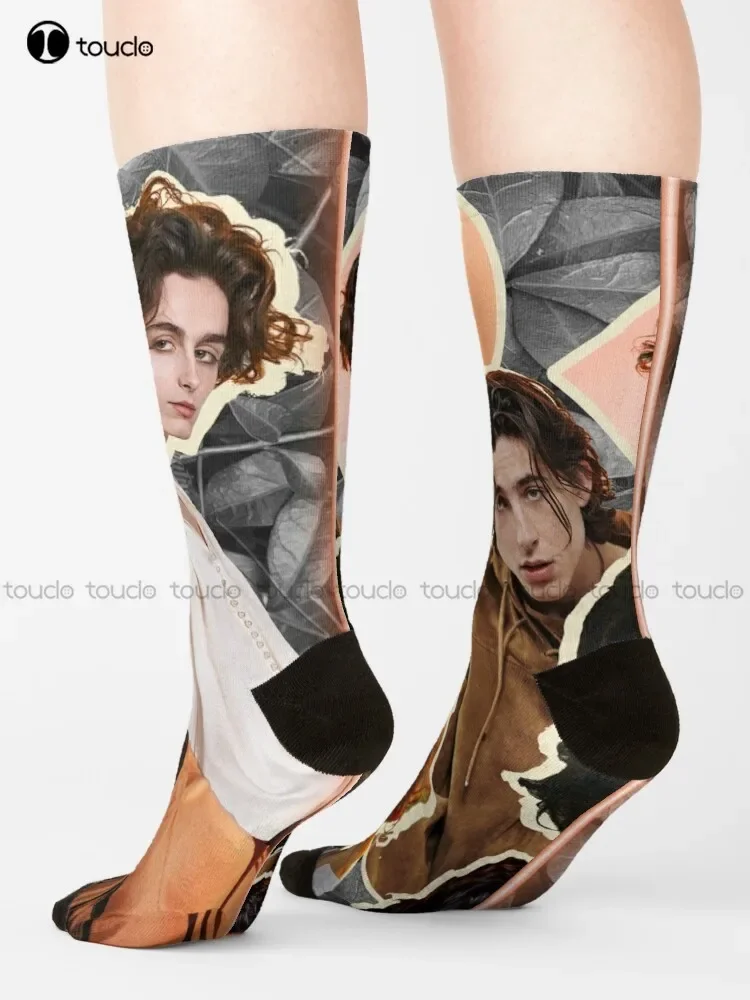 Timothee Chalamet Calcetines Calcetines negros para mujer Calcetines unisex para adultos y adolescentes 360 °   Calcetín divertido de regalo personalizado con impresión digital