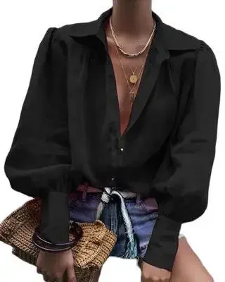 Lantern Sleeve Vintage Blouses Shirts For Women Spring Autumn Top Female Clothing Fashion Casual Blusas Femme 2025