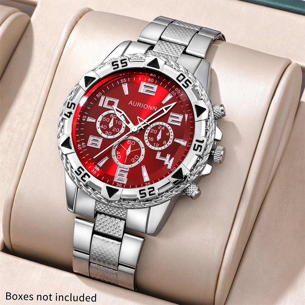1 Men's Business Watch with Fashionable Round Dial and Alloy Strap, Men's Quartz Watch (No Box)