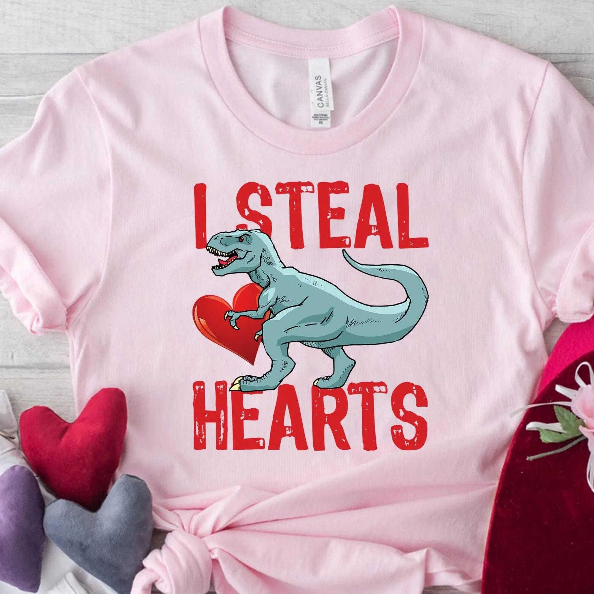 I Steal Hearts Shirt, Valentine's Day T-Shirt, Heart Thief Dinosaur Shirt, T-Rex Valentines Shirt