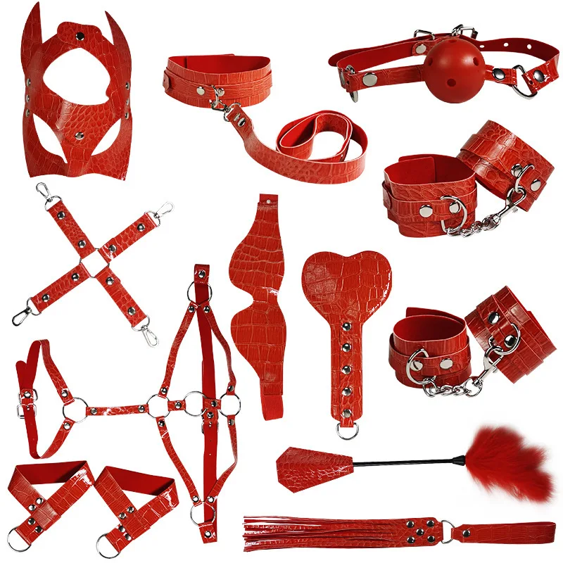 Neck and wrist restraint set for sexy women BDSM fetish adjustable restraint set for couples SM sex game tool set of 12 pieces