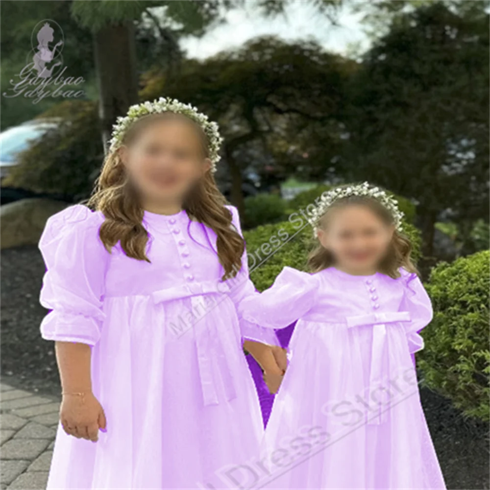 

Детское платье подружки невесты на заказ, пышное платье с круглым вырезом и половиной рукава, элегантное детское платье для первого причастия, дня рождения, свадьбы, банкета