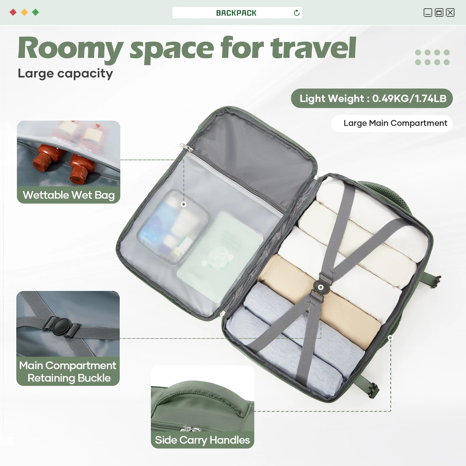 حقائب Ryanair Cabin مقاس 40 × 30 × 20 حقيبة ظهر للسفر تحت المقعد، حقيبة ظهر مريحة للاستخدام الخارجي للنساء حقيبة كتب للكمبيوتر المحمول للتخزين في المدرسة