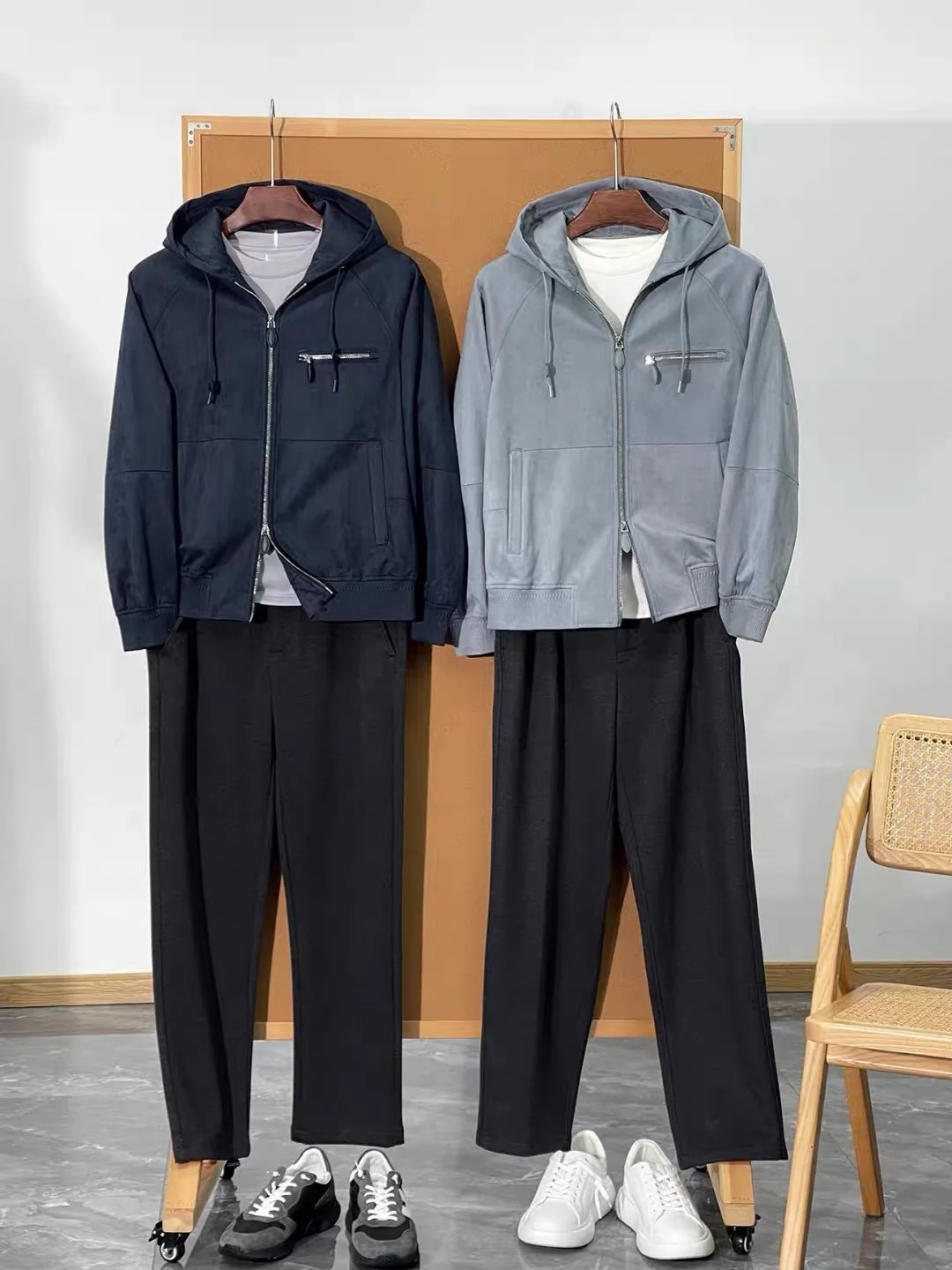 

Мужская повседневная джинсовая замшевая куртка-манто, осенне-зимняя модная легкая универсальная шляпа, мужская куртка-джатинка со стойкой MHTO