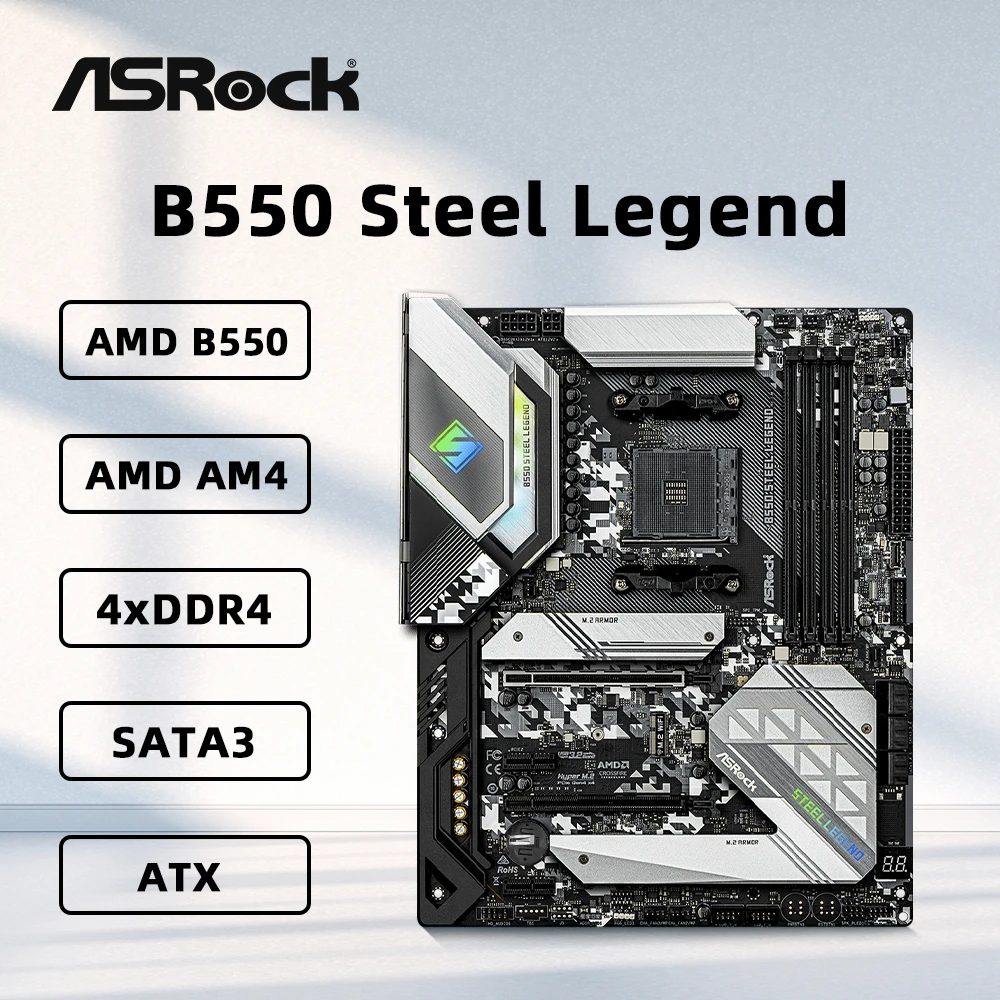 ASRock B550 Steel Legend Motherboard AMD AM4 Socket Support 5800X3D 5700X 5600G CPU 4xDDR4 4533MHz 128GB M.2 HDMI PCIe 4.0 ATX