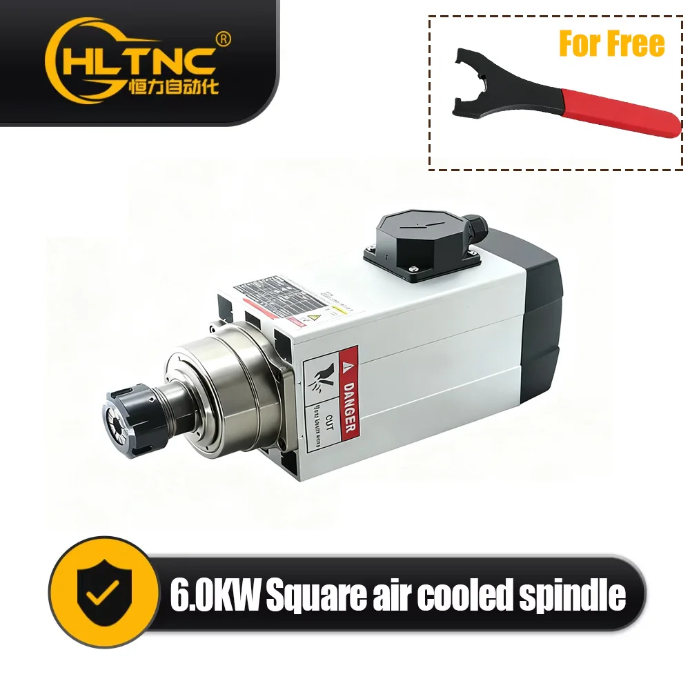 

6KW Air Cooled Square Spindle 220V 380V 3phase 18000RPM ER32 With Terminal Box Woodworking Milling for CNC Engraving Router
