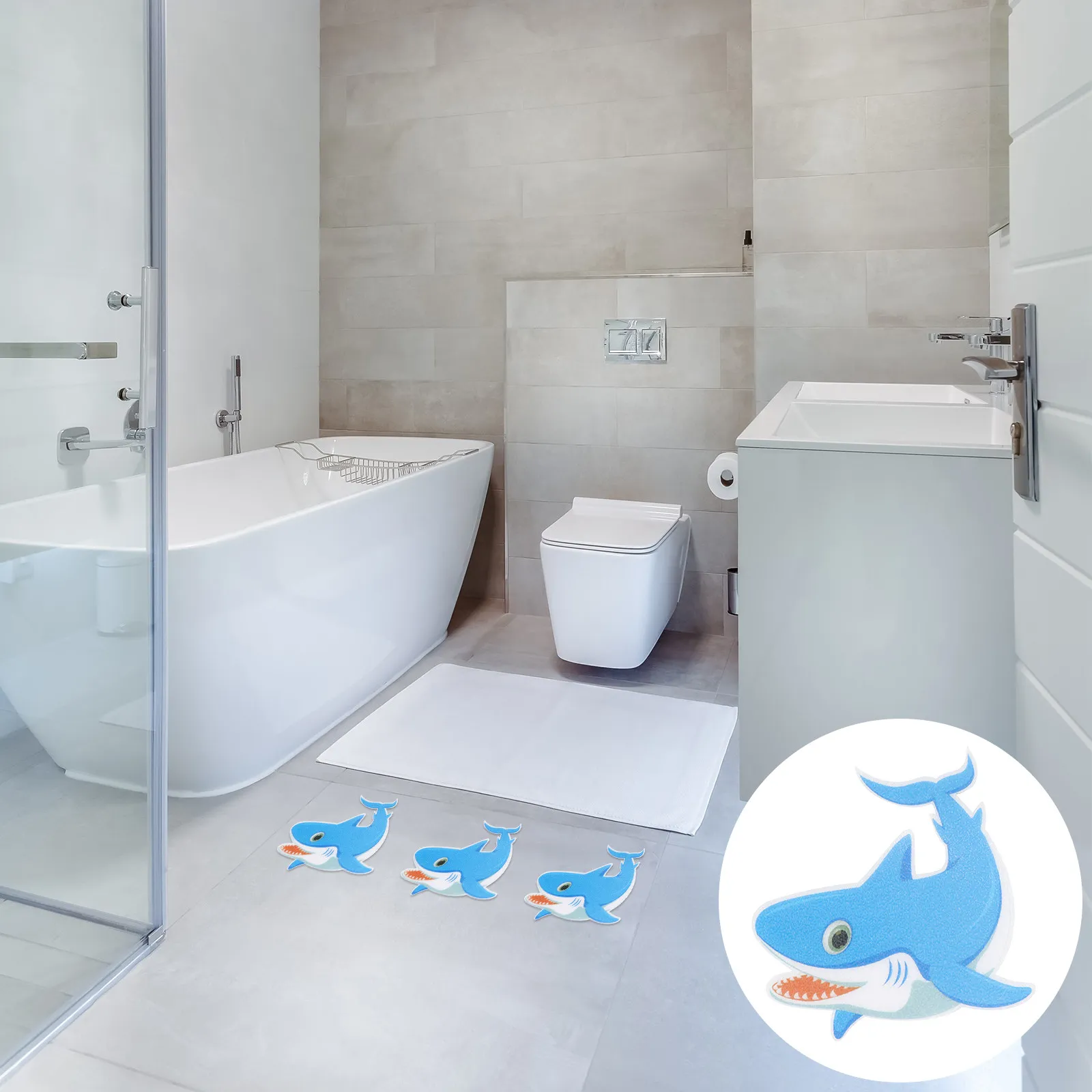 

Набор из 5 нескользящих наклеек для ванной комнаты: матовые стикеры с дизайном акулы из ПЭВА для ванны, душа, кухни, бассейна, балкона