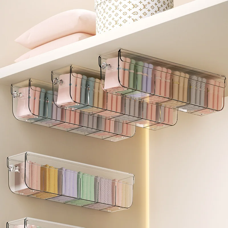 Pull Out Underwear Storage Rack for Socks Wall Mounted Plastic Organizer with Dividers for Bra Cabinet Closet Storage Box