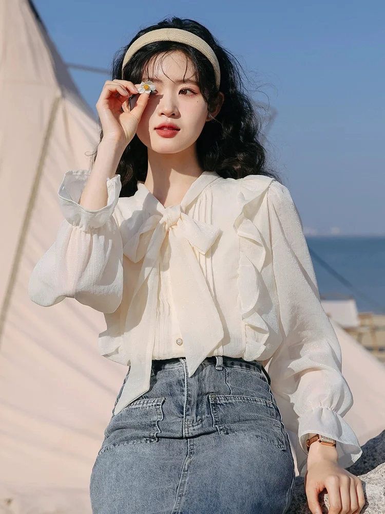 

Long Sleeve Shirts Womens Cotton Button Down Loose Fit Turn Collar Minimalist Feminine Preppy Youthful Spring Wear