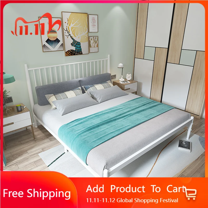 

Nordic Iron Designer Bed Double Light Luxury Aesthetics Bed Modern Simple Princess Romantic Wedding Sleeping Muebles Furniture