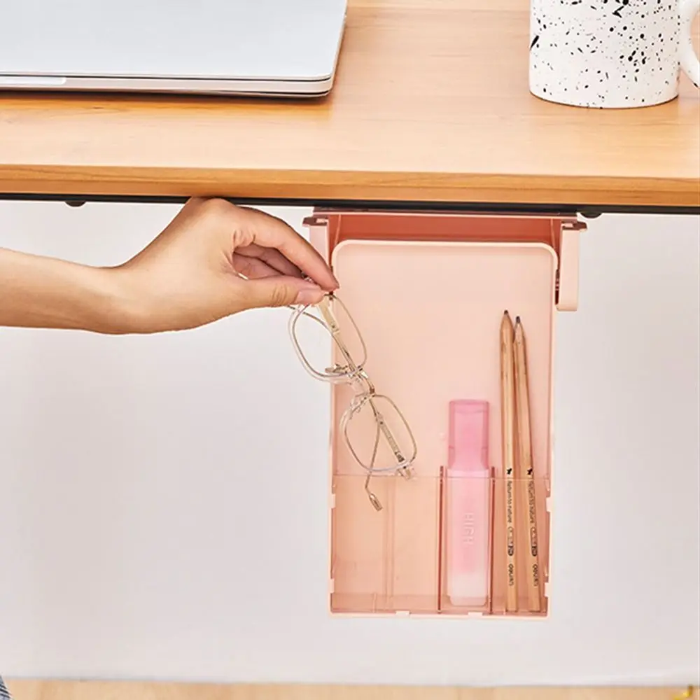 Self-Adhesive Under Table Drawer Space Saving Slide Out Table Bottom Organizer Shelf Easy To Install Adjustable