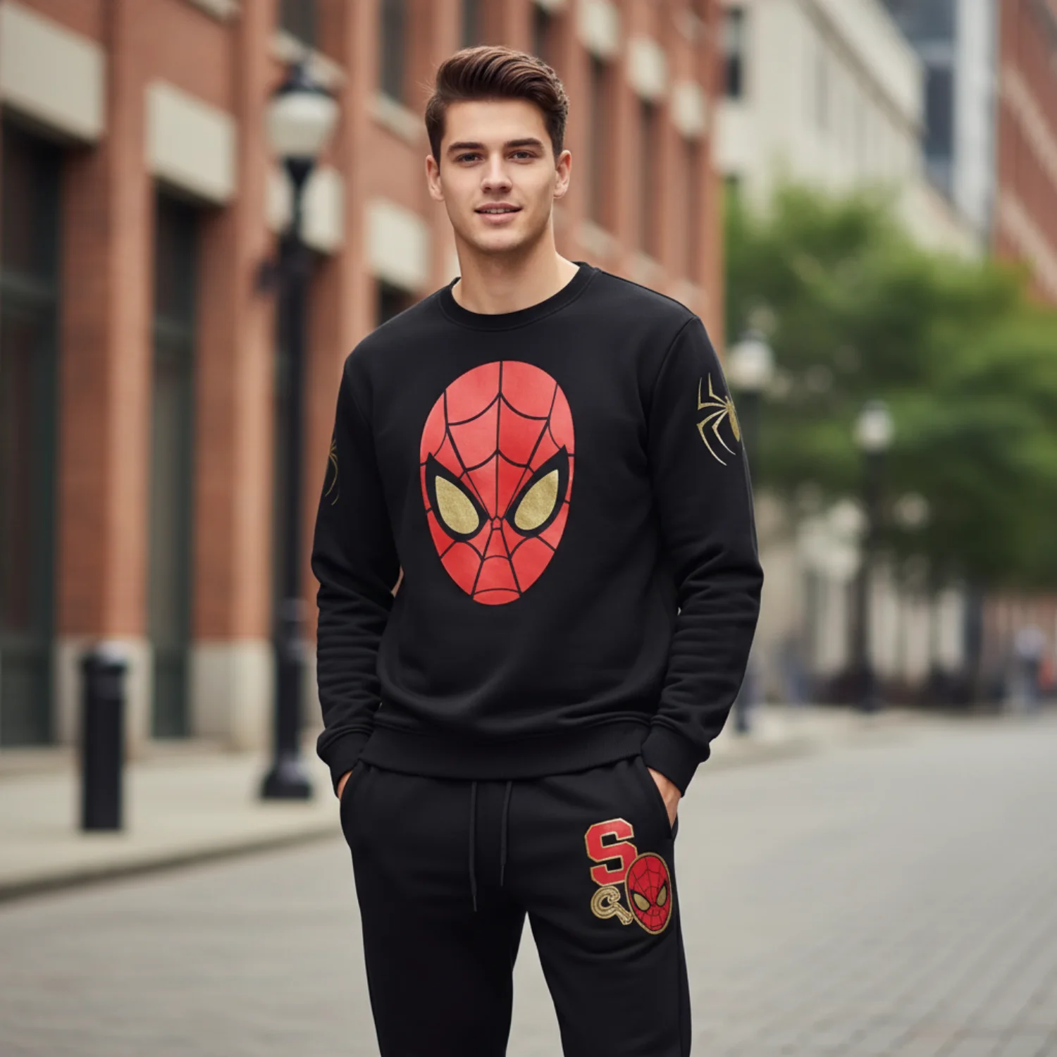 Spider-Man – ensemble sweat-shirt pour enfants, tenue Marvel pour garçons, col rond, vêtements de détente, graphique héros, sous licence officielle, NWT