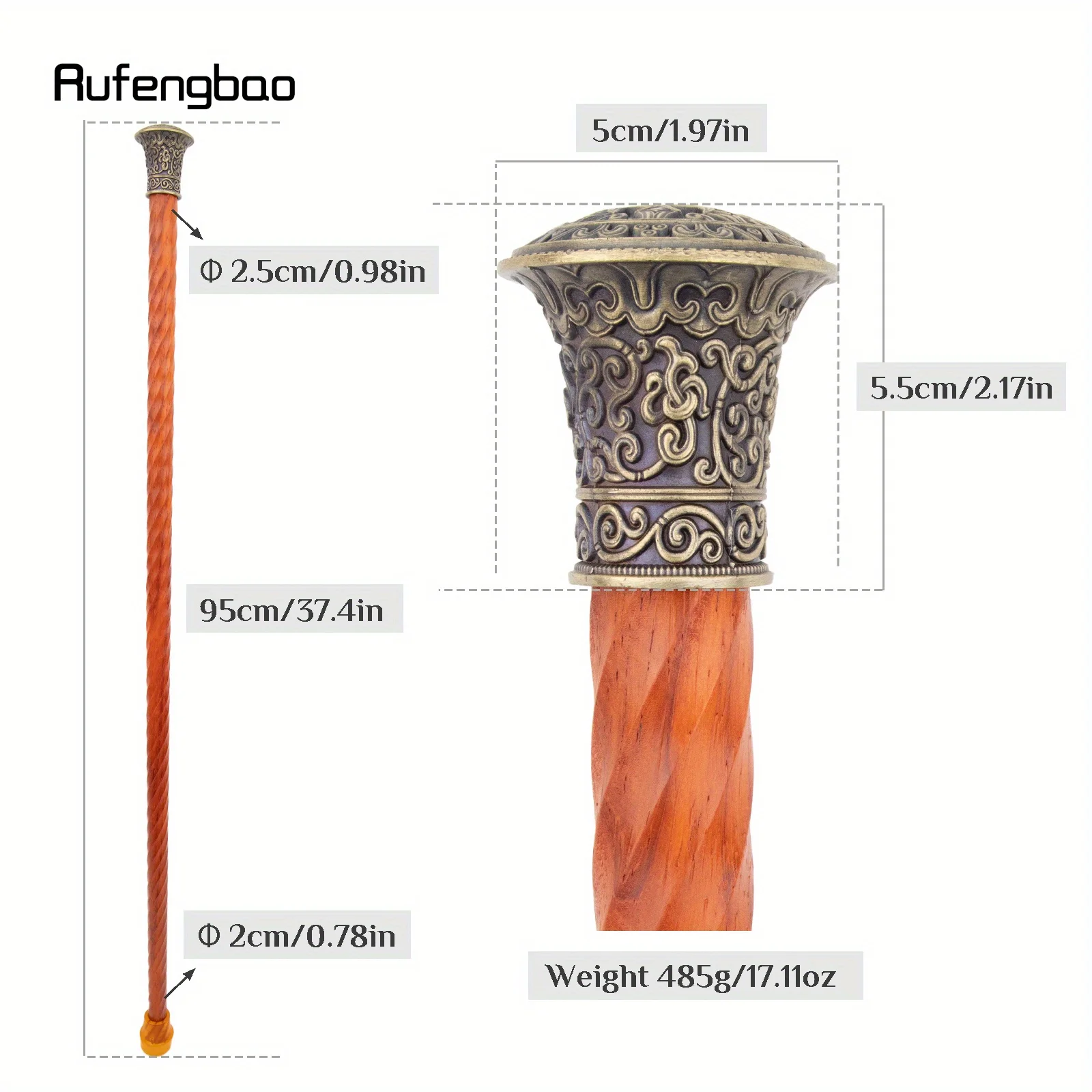 النحاس البرتقالي جولة خشبية التقليدية الأزياء عصا ديكور حزب الخشب قصب الصولجان العصا Crosier أداء المرحلة قصب 95 سنتيمتر