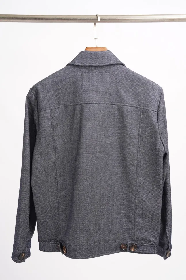 Mens Old Money Style Cashmere Blend Lapel Collar Denim Jacket Fine Texture Soft Comfortable Casual Outerwear