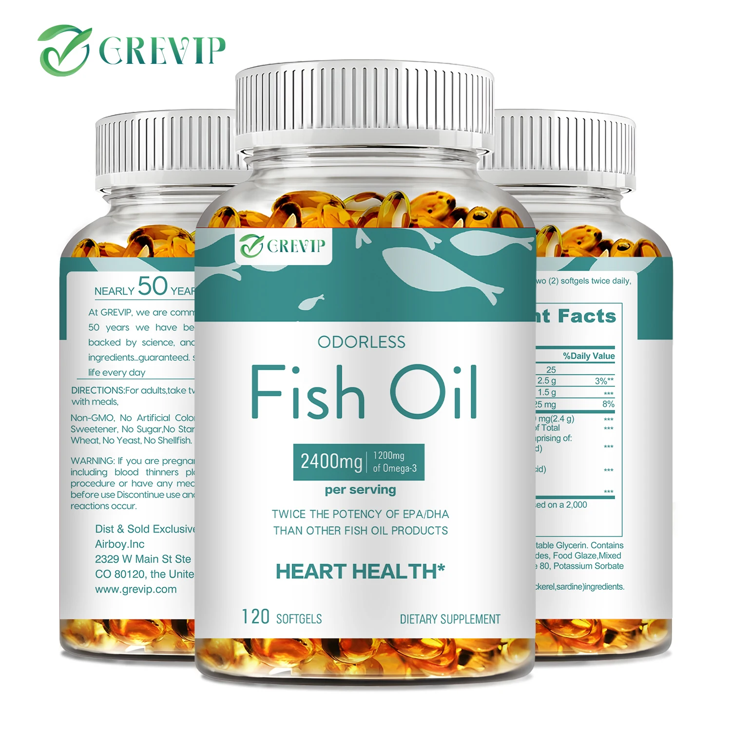 Fish Oil - with DHA & EPA - Skin, Eye, Heart, Brain & Memory Health, Boost Immune System Dietary Supplement