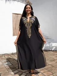 Cover-ups Embroidery Black Women Swimsuit Loose Fitting Long Robe Beach Vacation V-neck Sunscreen Clothing Bikini 2025 New