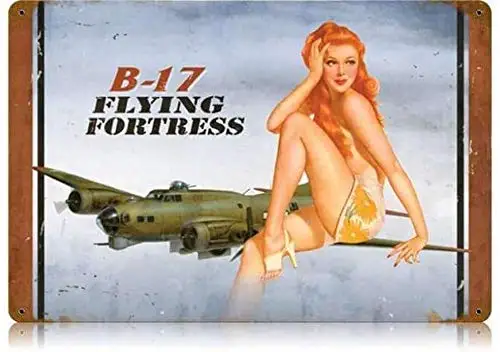 B-17 Redhead - Pin-Up Girl Metal Vintage Tin Sign 8x12 inch Tin Sign