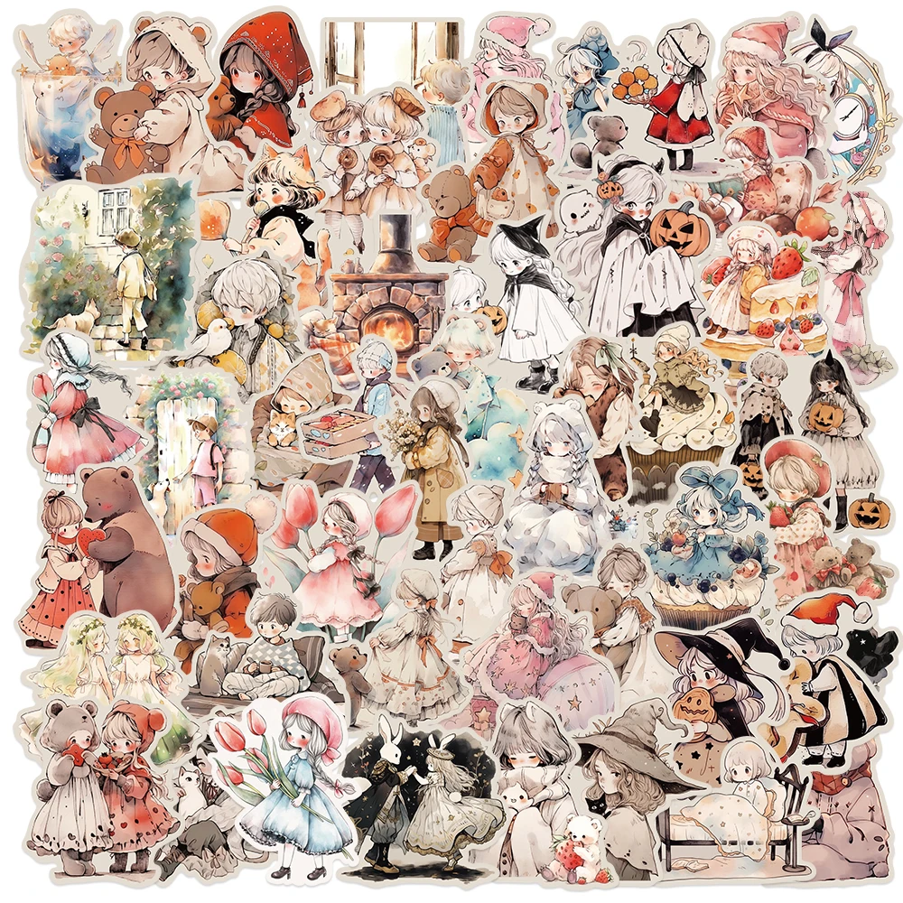 Menina dos desenhos animados Adesivos para Laptop Pad Scrapbook, Papelaria Telefone, Cute Craft Supplies, Material Scrapbooking, Kid Gift, 52Pcs