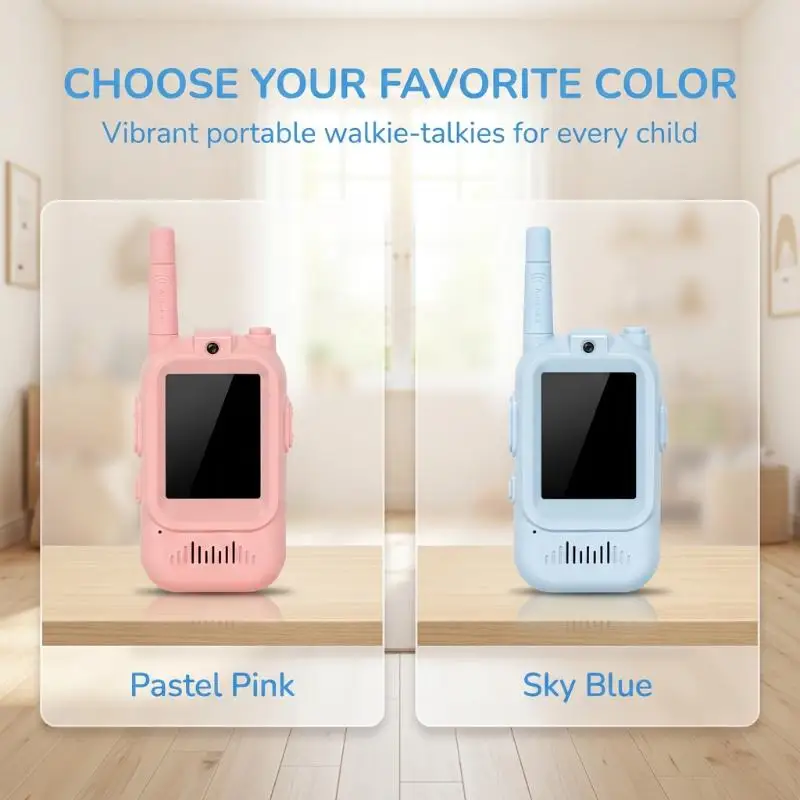 2 Pack Kids Video Walkie Talkies, Rechargeable Video Intercom with 2 Inch Screen, One-Click Call Cute Handheld Walkie-Talkie To
