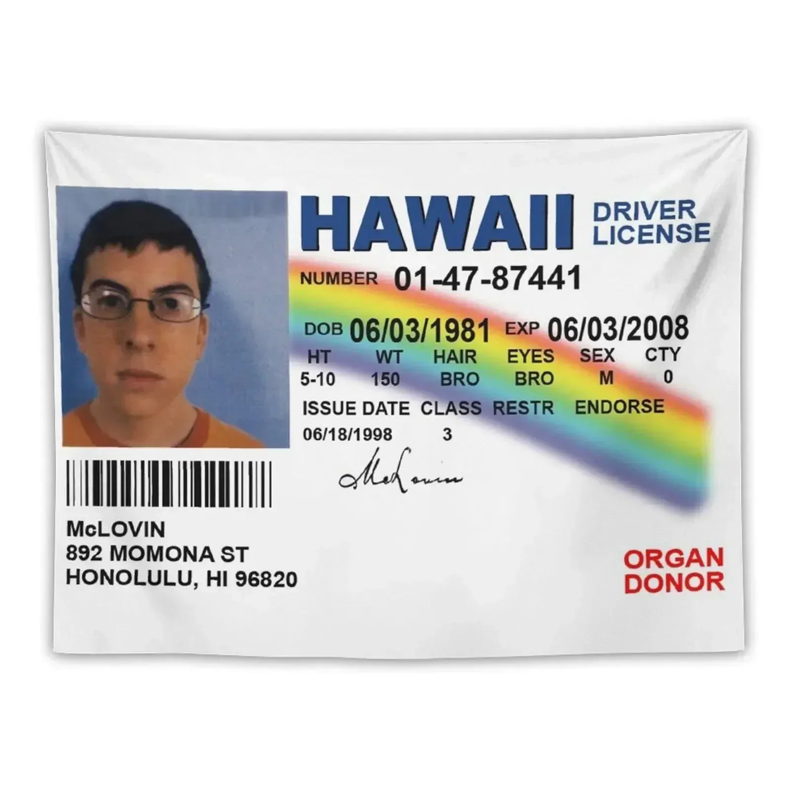 

Superbad Fake ID License Tapestry Bathroom Decor Decorative Paintings Decoration For Rooms Wall Art Tapestry