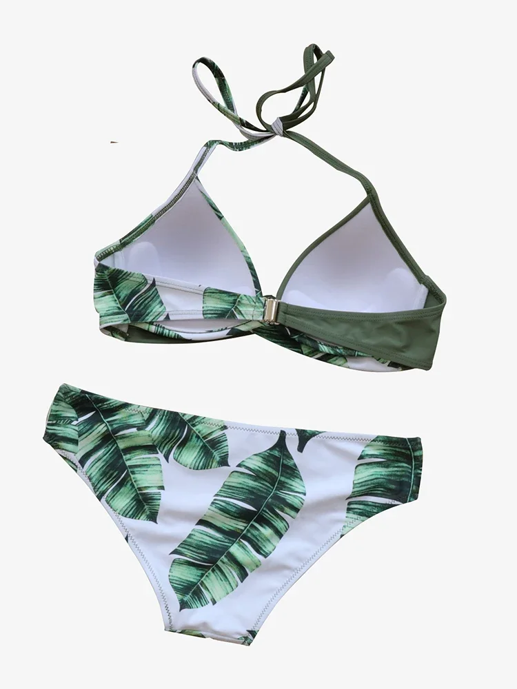 Riseado Sexy Push Up Bikinis Women\'s Swimsuits Leaf Print Swimwear Women 2024 Sexy Bikini Set Bathing Suit Halter Beachwear