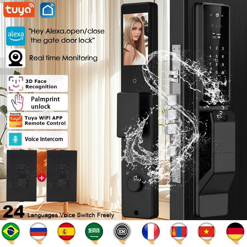 

Умный дверной замок с голосовым управлением Alexa, приложение Tuya, 3D распознавание лиц, электронный цифровой водонепроницаемый умный дверной замок с камерой
