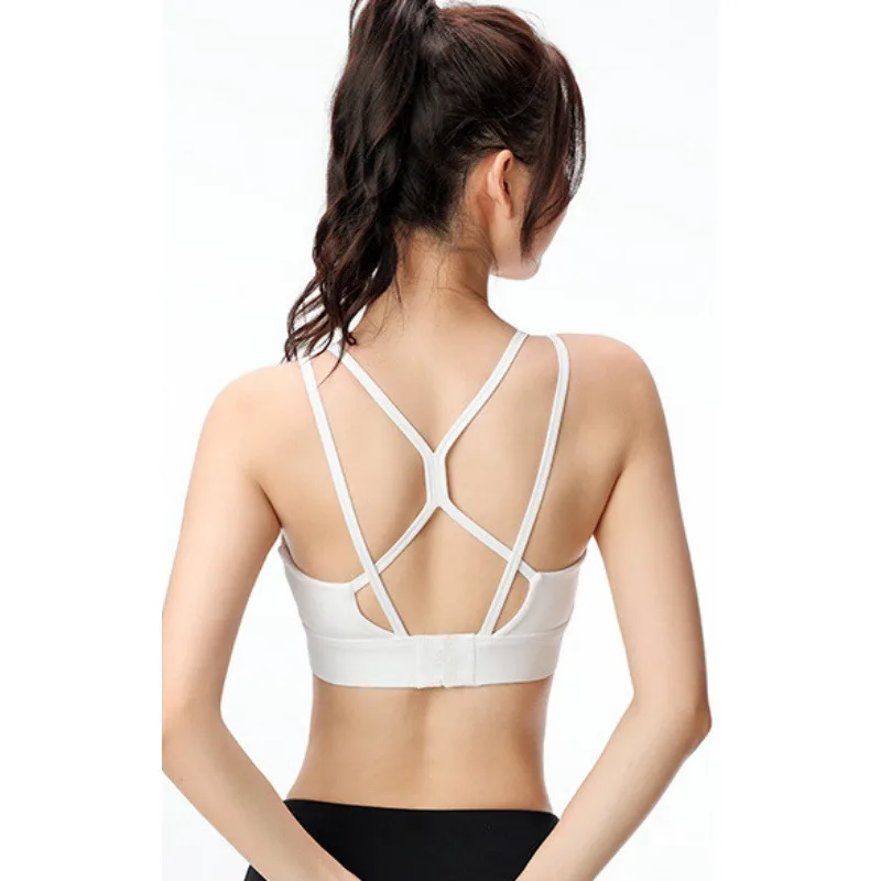 Sexy Women Cross Strap Beauty Back Gym Sportswear Yoga Bra Soft Push Up Sports Running Fiess Top Workout Bras Breathing Tops