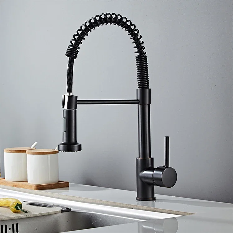 New Modern Style 304 Stainless Steel Matte Black Kitchen Mixer Sink Faucet With Pull Down Sprayer