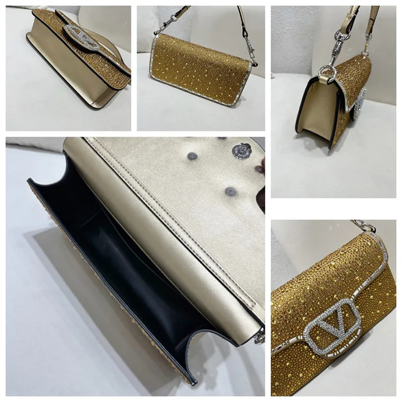 حقيبة سهرة نسائية مرصعة بأحجار الراين المكسورة بالكامل من الجلد المقسم حقيبة أنيقة تحت الإبط حقيبة كتف بسلسلة عصرية بتصميم فاخر ماسي #4